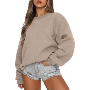 ANRABESS Womens Sweatshirts Crewneck Fleece Oversized Pullover Sweaters Fall Winter Cute Tops Teen Girls Preppy Clothes 2025(Khaki Brown)