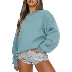 ANRABESS Womens Sweatshirts Crewneck Fleece Oversized Pullover Sweaters Fall Winter Cute Tops Teen Girls Preppy Clothes 2025(Lake Green)