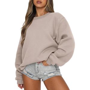ANRABESS Womens Sweatshirts Crewneck Fleece Oversized Pullover Sweaters Fall Winter Cute Tops Teen Girls Preppy Clothes 2025(Light Khaki)