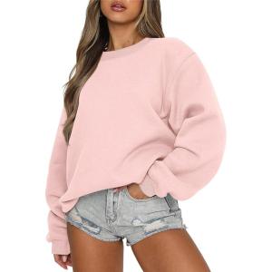 ANRABESS Womens Sweatshirts Crewneck Fleece Oversized Pullover Sweaters Fall Winter Cute Tops Teen Girls Preppy Clothes 2025(Light Pink)