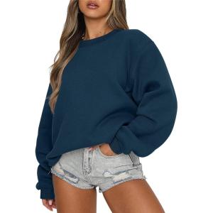 ANRABESS Womens Sweatshirts Crewneck Fleece Oversized Pullover Sweaters Fall Winter Cute Tops Teen Girls Preppy Clothes 2025(Navy Blue)