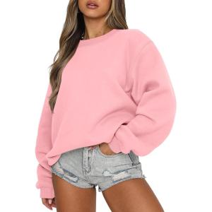 ANRABESS Womens Sweatshirts Crewneck Fleece Oversized Pullover Sweaters Fall Winter Cute Tops Teen Girls Preppy Clothes 2025(Pink)