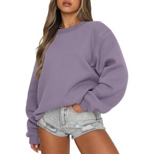 ANRABESS Womens Sweatshirts Crewneck Fleece Oversized Pullover Sweaters Fall Winter Cute Tops Teen Girls Preppy Clothes 2025(Purple)