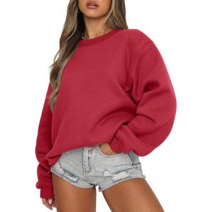 ANRABESS Womens Sweatshirts Crewneck Fleece Oversized Pullover Sweaters Fall Winter Cute Tops Teen Girls Preppy Clothes 2025(Red)