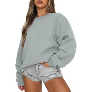 ANRABESS Womens Sweatshirts Crewneck Fleece Oversized Pullover Sweaters Fall Winter Cute Tops Teen Girls Preppy Clothes 2025(Sage Green)