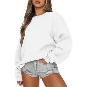 ANRABESS Womens Sweatshirts Crewneck Fleece Oversized Pullover Sweaters Fall Winter Cute Tops Teen Girls Preppy Clothes 2025(White)
