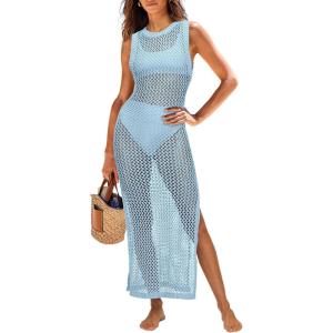 ANRABESS Womens Swimsuit Cover Up Sleeveless Hollow Knit Bikini Swimwear Bathing Suit Coverup Crochet Beach Dress(Sky Blue)