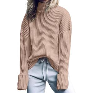ANRABESS Womens Turtleneck Sweater 2025 Long Sleeve Ribbed Chunky Knit Fall Pullover Sweater Top(Bright Tan)