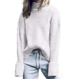 ANRABESS Womens Turtleneck Sweater 2025 Long Sleeve Ribbed Chunky Knit Fall Pullover Sweater Top(White)