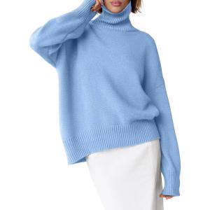 ANRABESS Womens Turtleneck Sweaters Oversized Chunky Long Sleeve Knit High Low Hem Pullover Top 2025 Fall Winter Fashion(Sky)