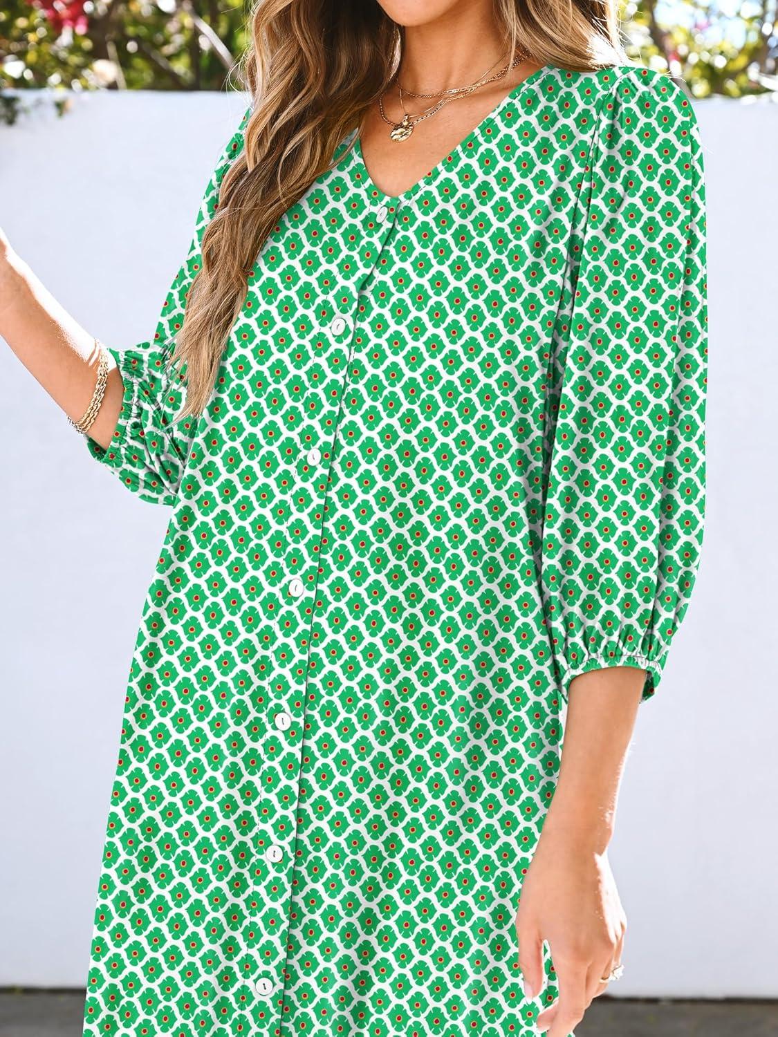 imageANRABESS Boho Maxi Dresses for Women Summer Puff Sleeve V Neck Flowy Long Casual Dress with Pockets 2025 Vacation OutfitsFloral Light Green