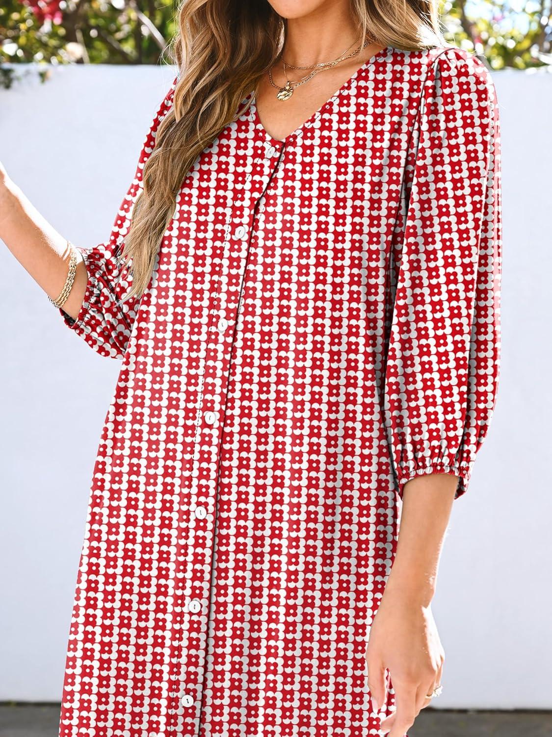 imageANRABESS Boho Maxi Dresses for Women Summer Puff Sleeve V Neck Flowy Long Casual Dress with Pockets 2025 Vacation OutfitsFloral Red