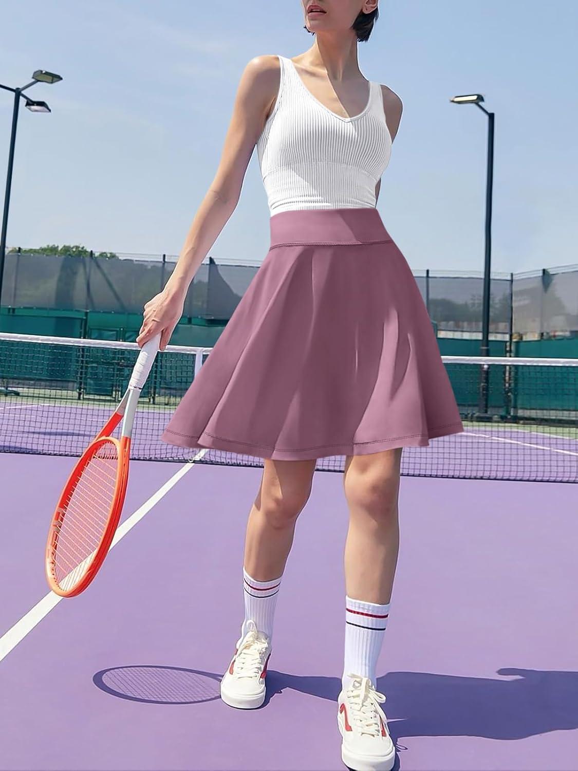 imageANRABESS Knee Length Skorts Skirts for Women 2025 Summer High Waisted Golf Tennis Skirt Casual Travel Builtin Shorts ClothesMauve