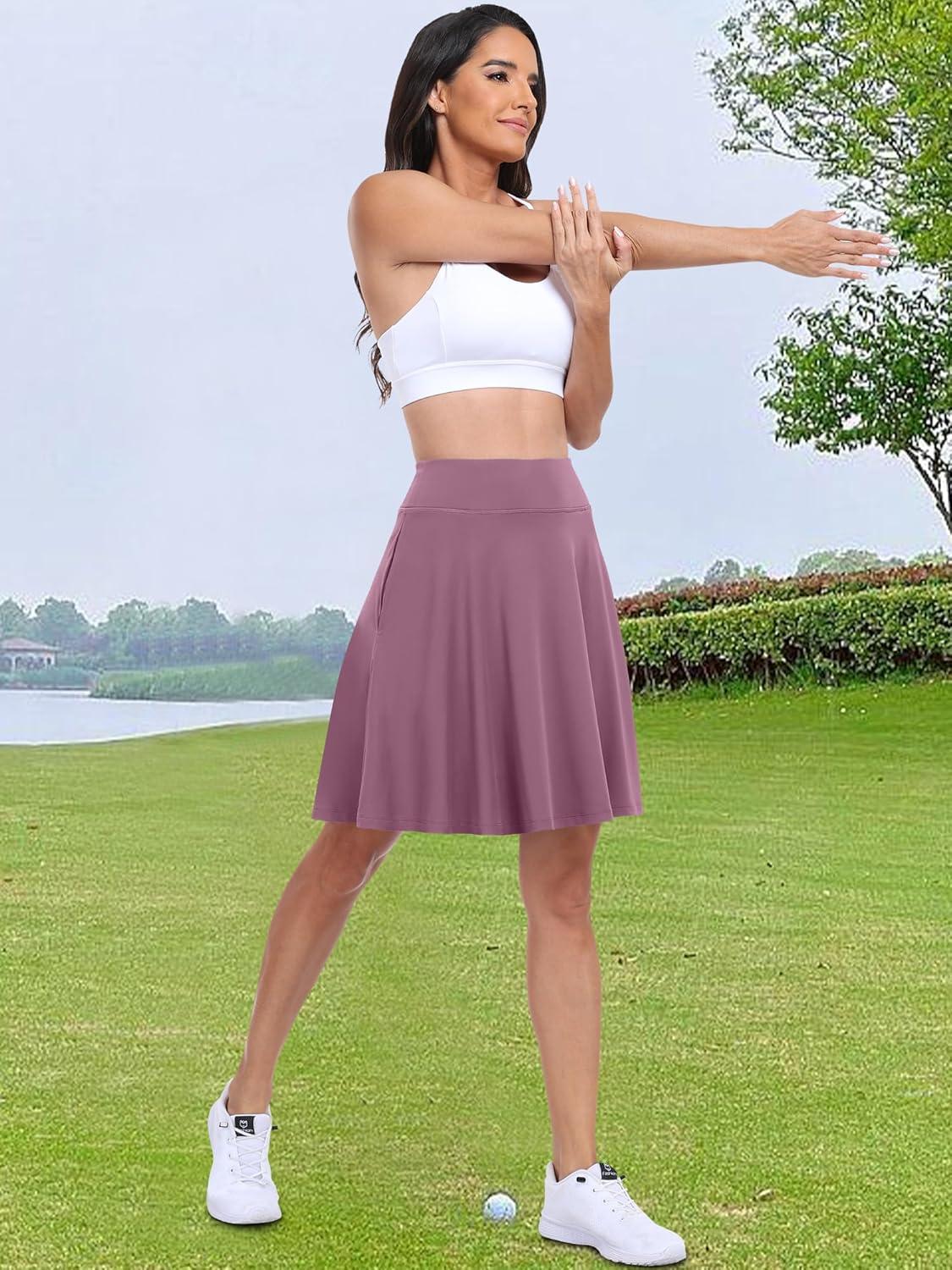 imageANRABESS Knee Length Skorts Skirts for Women 2025 Summer High Waisted Golf Tennis Skirt Casual Travel Builtin Shorts ClothesMauve