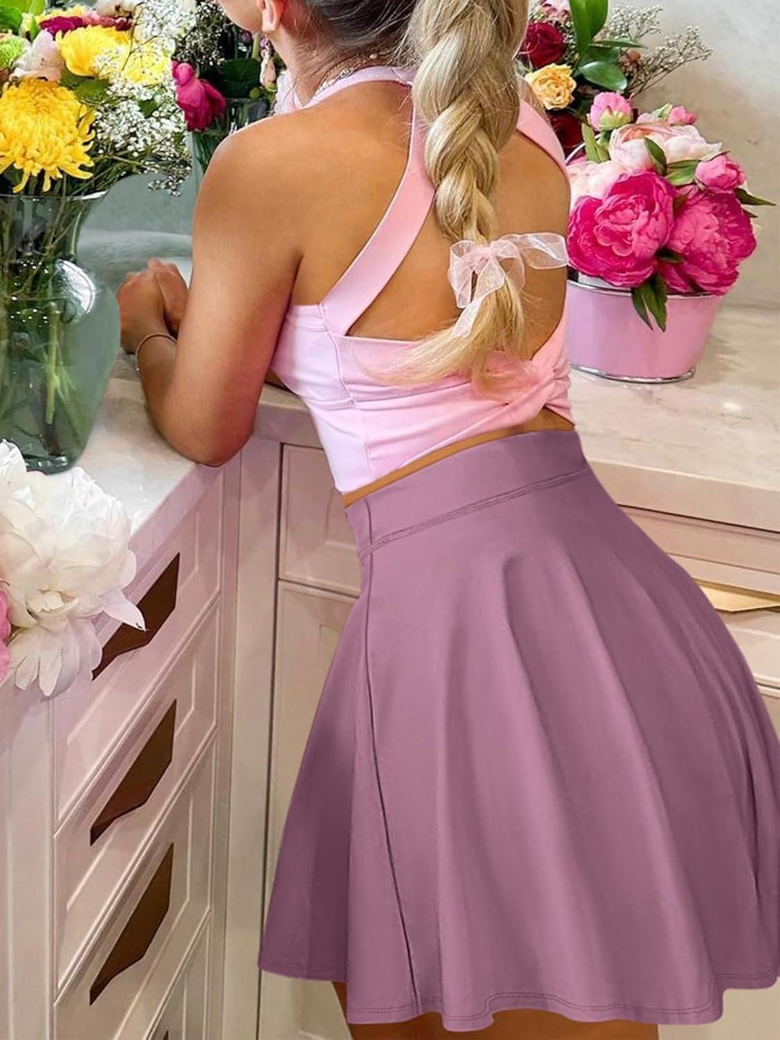 imageANRABESS Knee Length Skorts Skirts for Women 2025 Summer High Waisted Golf Tennis Skirt Casual Travel Builtin Shorts ClothesMauve