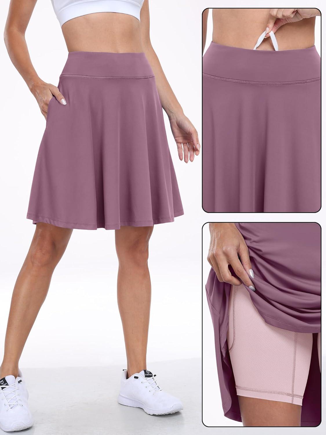 imageANRABESS Knee Length Skorts Skirts for Women 2025 Summer High Waisted Golf Tennis Skirt Casual Travel Builtin Shorts ClothesMauve