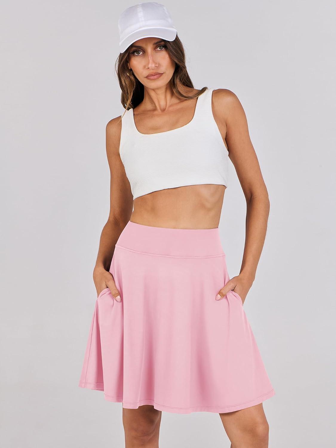 imageANRABESS Knee Length Skorts Skirts for Women 2025 Summer High Waisted Golf Tennis Skirt Casual Travel Builtin Shorts ClothesPink