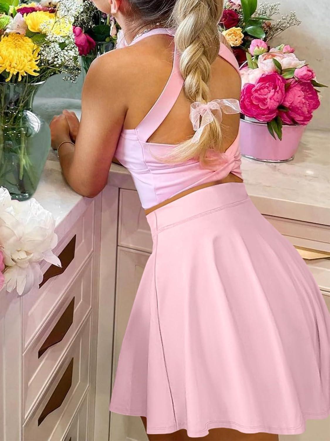 imageANRABESS Knee Length Skorts Skirts for Women 2025 Summer High Waisted Golf Tennis Skirt Casual Travel Builtin Shorts ClothesPink