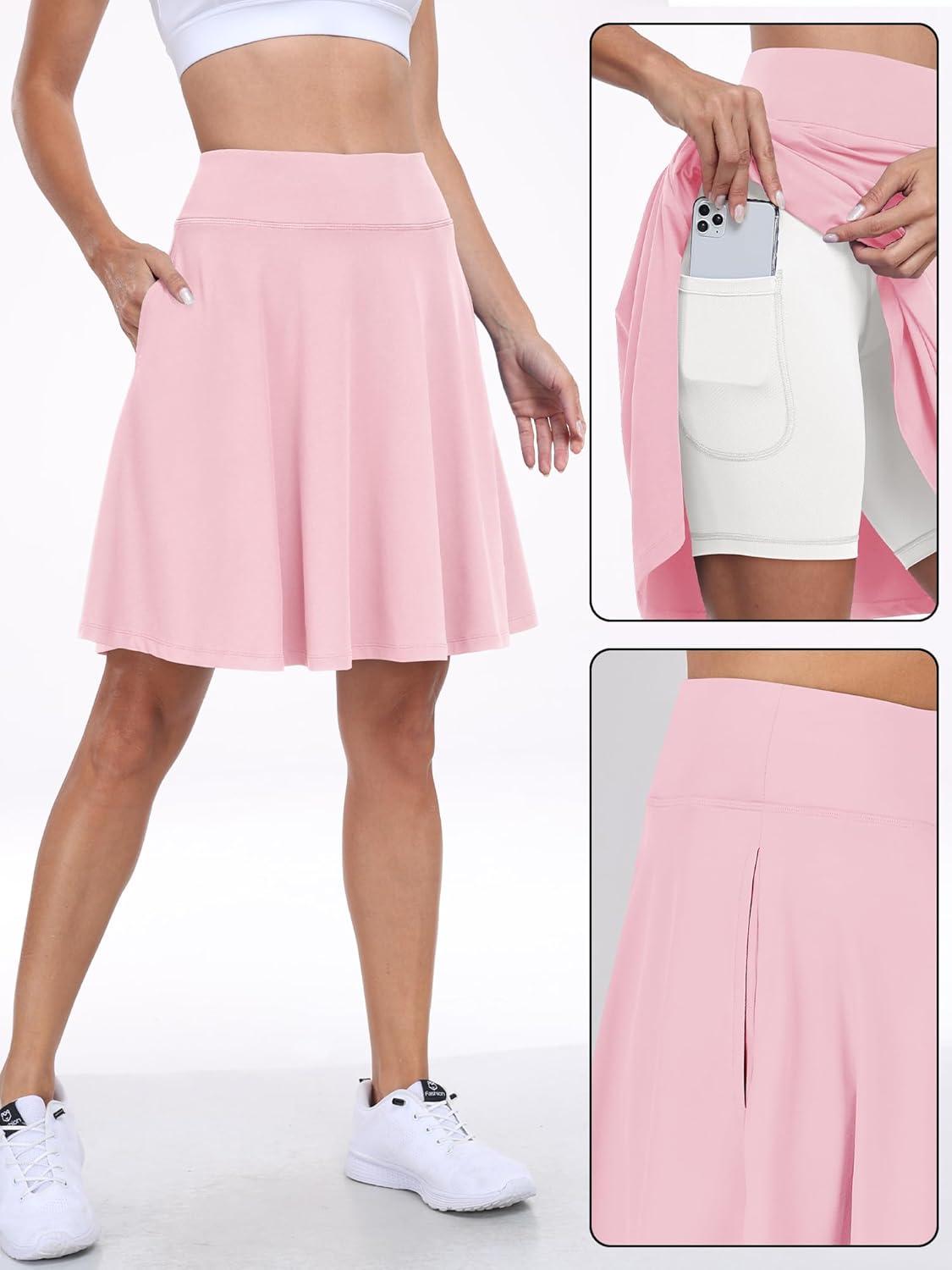 imageANRABESS Knee Length Skorts Skirts for Women 2025 Summer High Waisted Golf Tennis Skirt Casual Travel Builtin Shorts ClothesPink