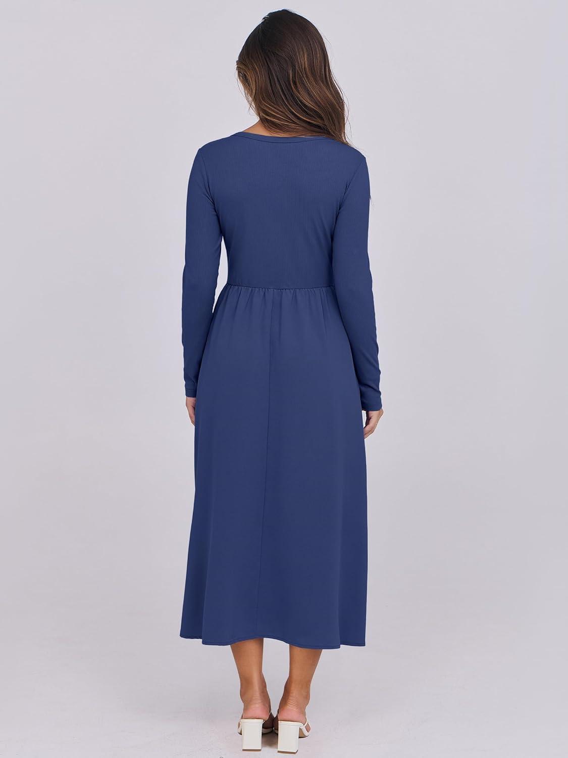 imageANRABESS Long Sleeve Midi Dresses for Women 2025 Fall Fashion Casual Rib Knit Patchwork Tight Top Modest Flowy Dress PocketNavy Blue