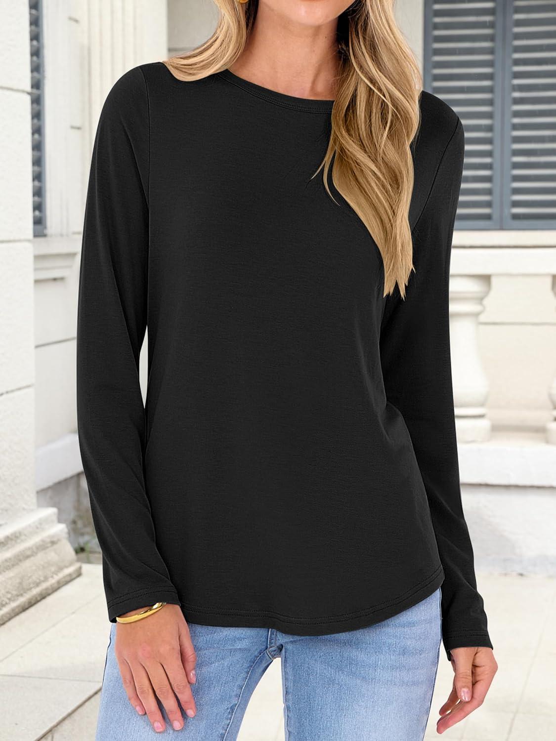 imageANRABESS Long Sleeve Shirts for Women Casual Crewneck Basic Tee Tshirts Loose Fit Curved Hem Tunic Top 2025 Fall OutfitsBlack