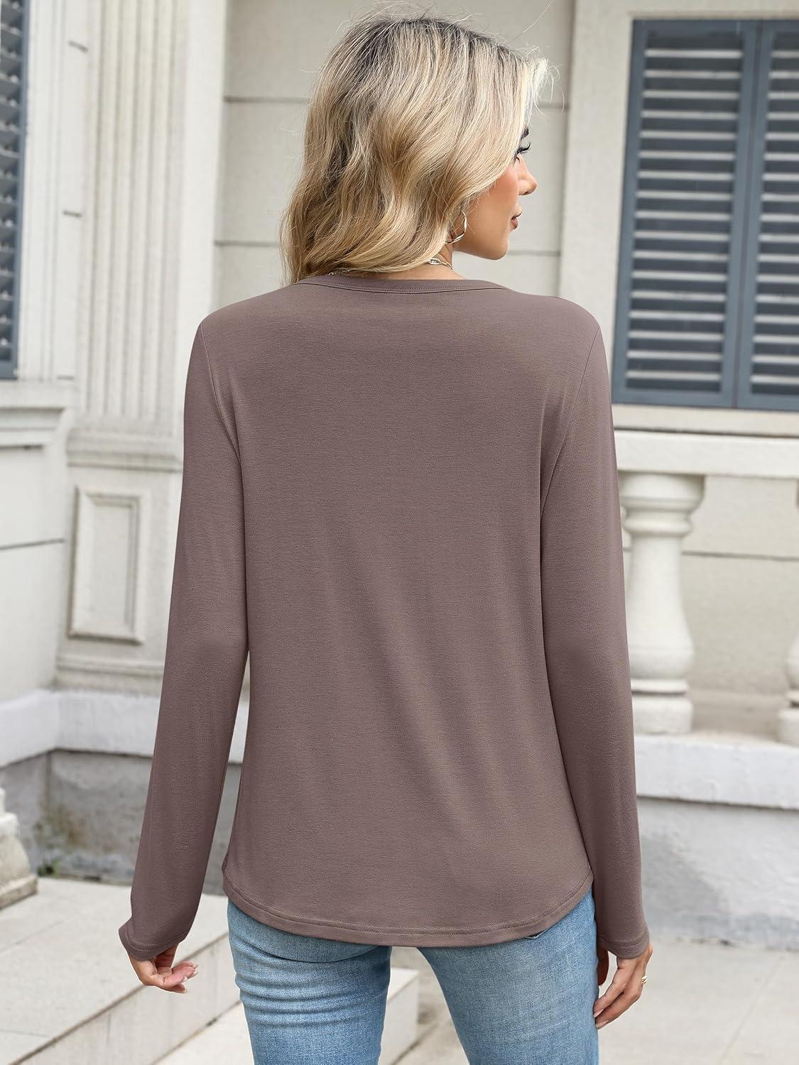 imageANRABESS Long Sleeve Shirts for Women Casual Crewneck Basic Tee Tshirts Loose Fit Curved Hem Tunic Top 2025 Fall OutfitsBrown