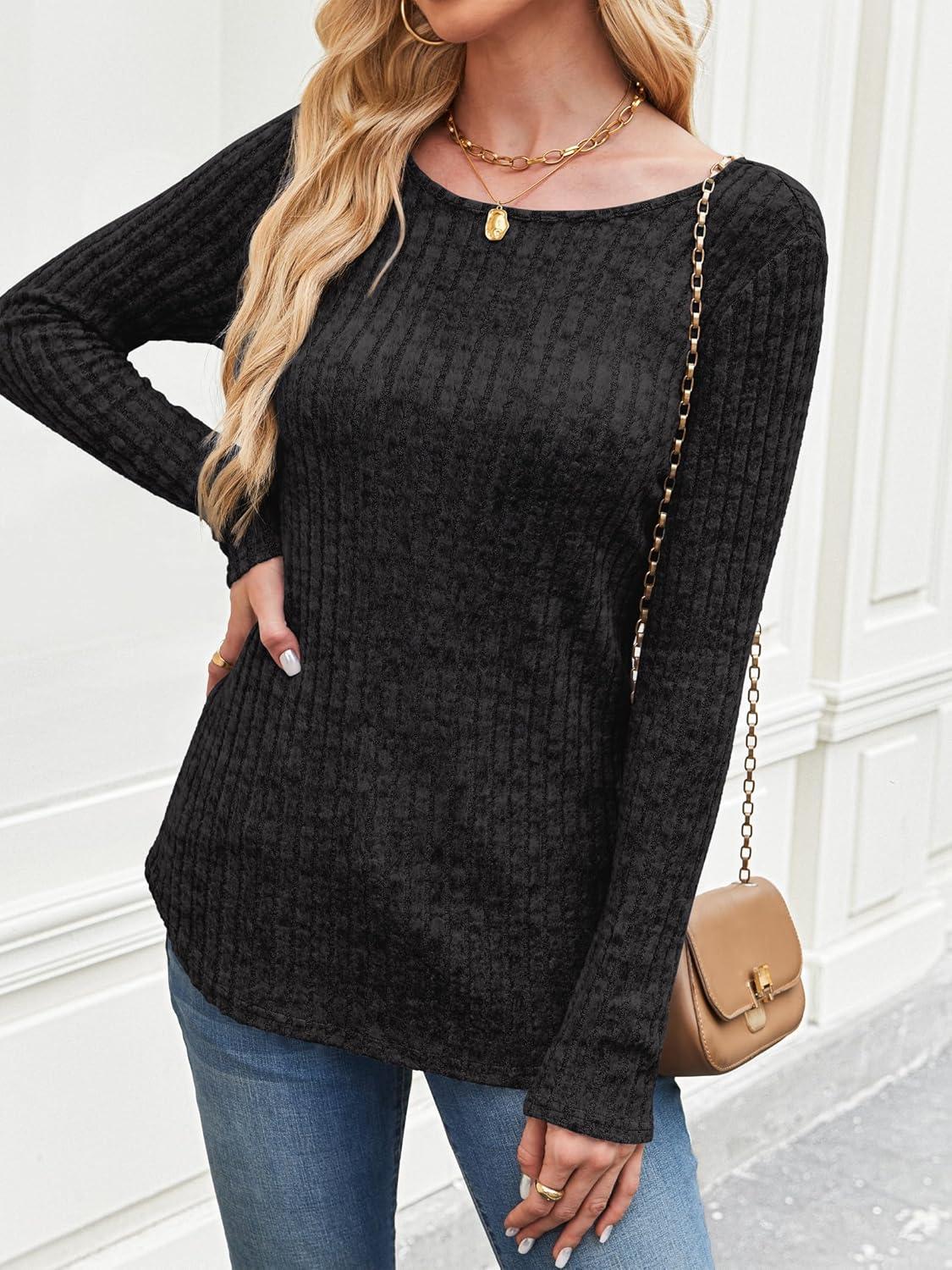 imageANRABESS Long Sleeve Shirts for Women Crewneck Tunic Tops Business Casual Fit Fall Lightweight Sweaters Fashion Clothes 2025Black