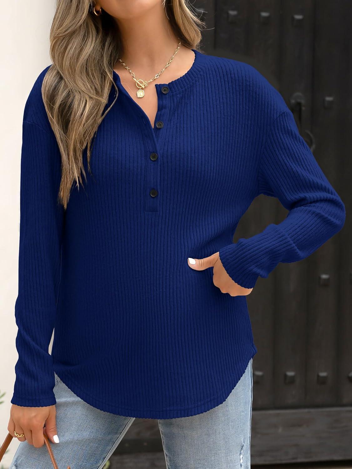 imageANRABESS Long Sleeve Shirts for Women Henley Tops Dressy Casual TShirts Blouses 2025 Fall Lightweight SweatersDeep Blue