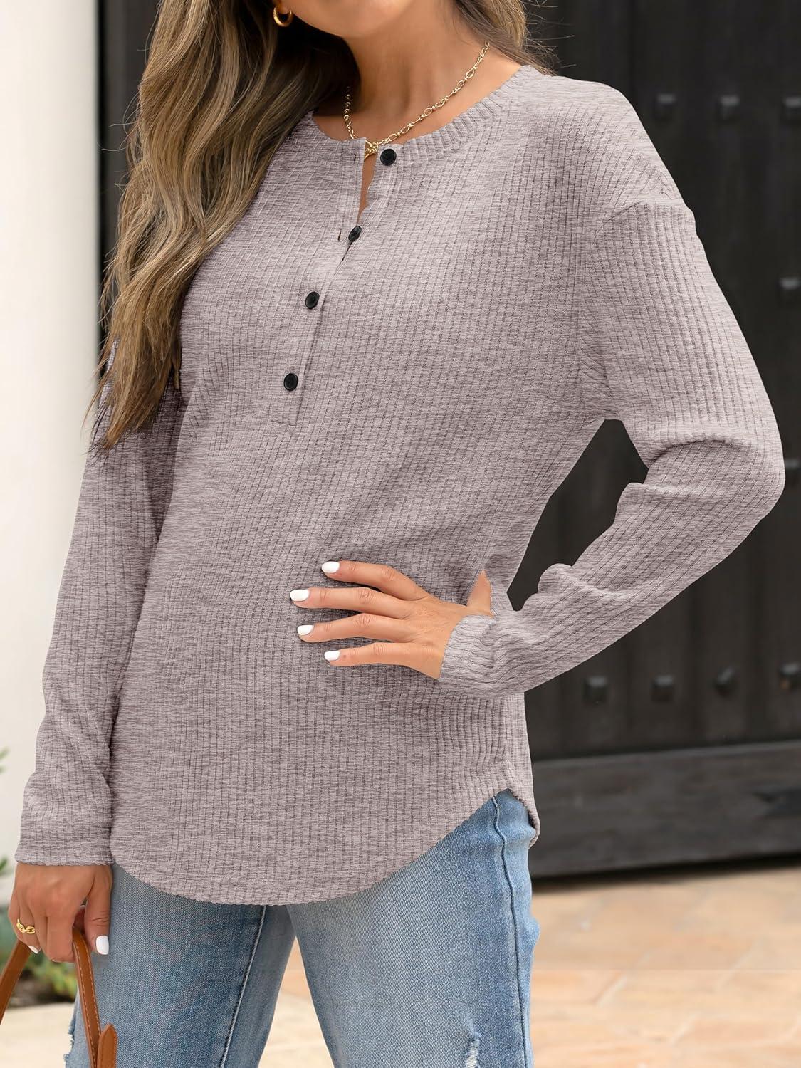 imageANRABESS Long Sleeve Shirts for Women Henley Tops Dressy Casual TShirts Blouses 2025 Fall Lightweight SweatersDusty Apricot