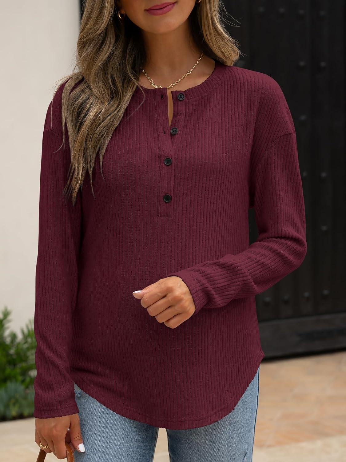 imageANRABESS Long Sleeve Shirts for Women Henley Tops Dressy Casual TShirts Blouses 2025 Fall Lightweight SweatersRust Red