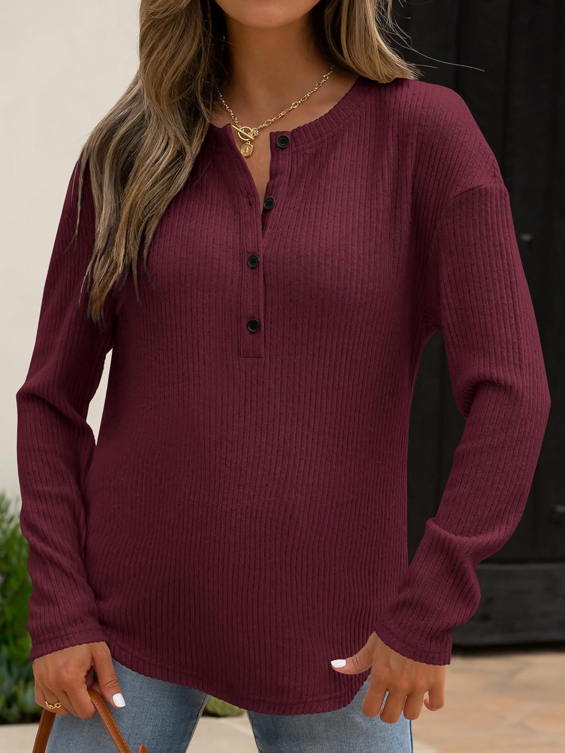 imageANRABESS Long Sleeve Shirts for Women Henley Tops Dressy Casual TShirts Blouses 2025 Fall Lightweight SweatersRust Red