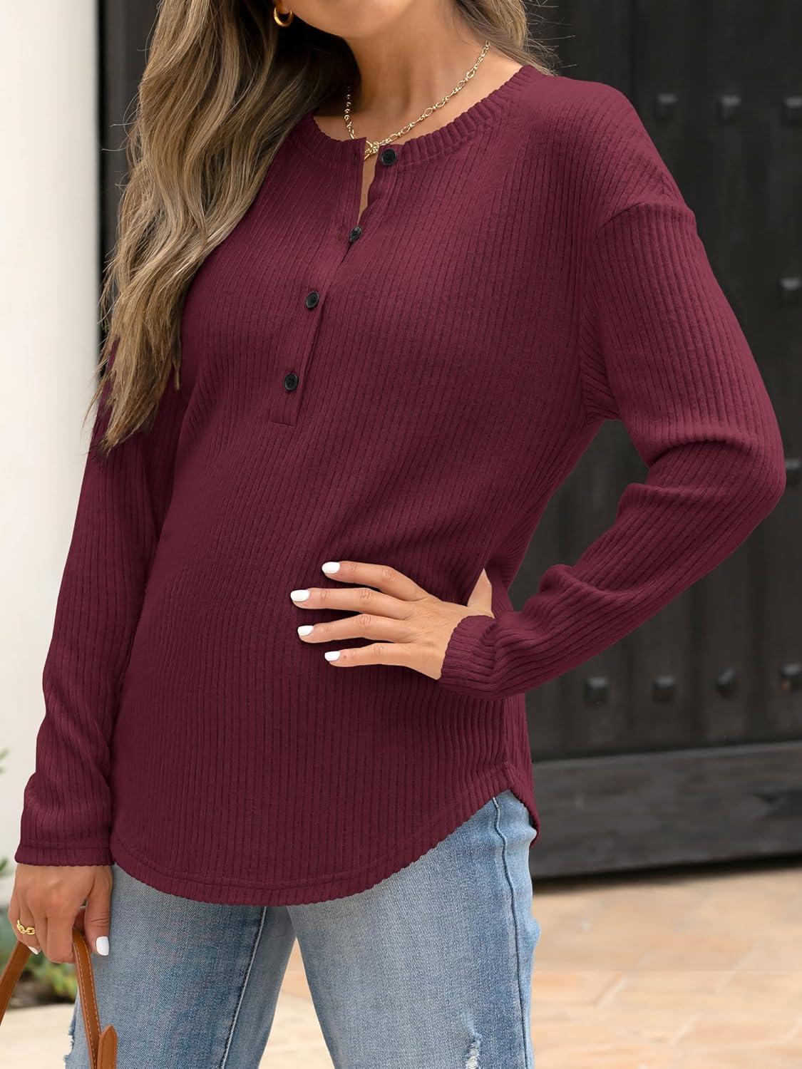 imageANRABESS Long Sleeve Shirts for Women Henley Tops Dressy Casual TShirts Blouses 2025 Fall Lightweight SweatersRust Red