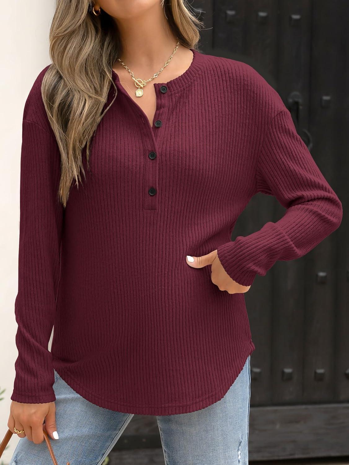 imageANRABESS Long Sleeve Shirts for Women Henley Tops Dressy Casual TShirts Blouses 2025 Fall Lightweight SweatersRust Red