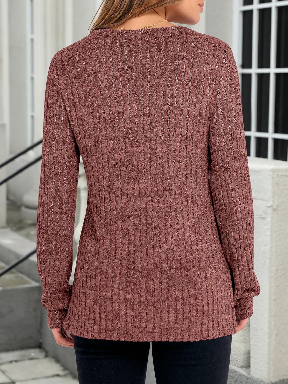 imageANRABESS Long Sleeve Shirts for Women V Neck Tunic Tops Business Casual Loose Fall Lightweight Sweaters Fashion Clothes 2025Rust