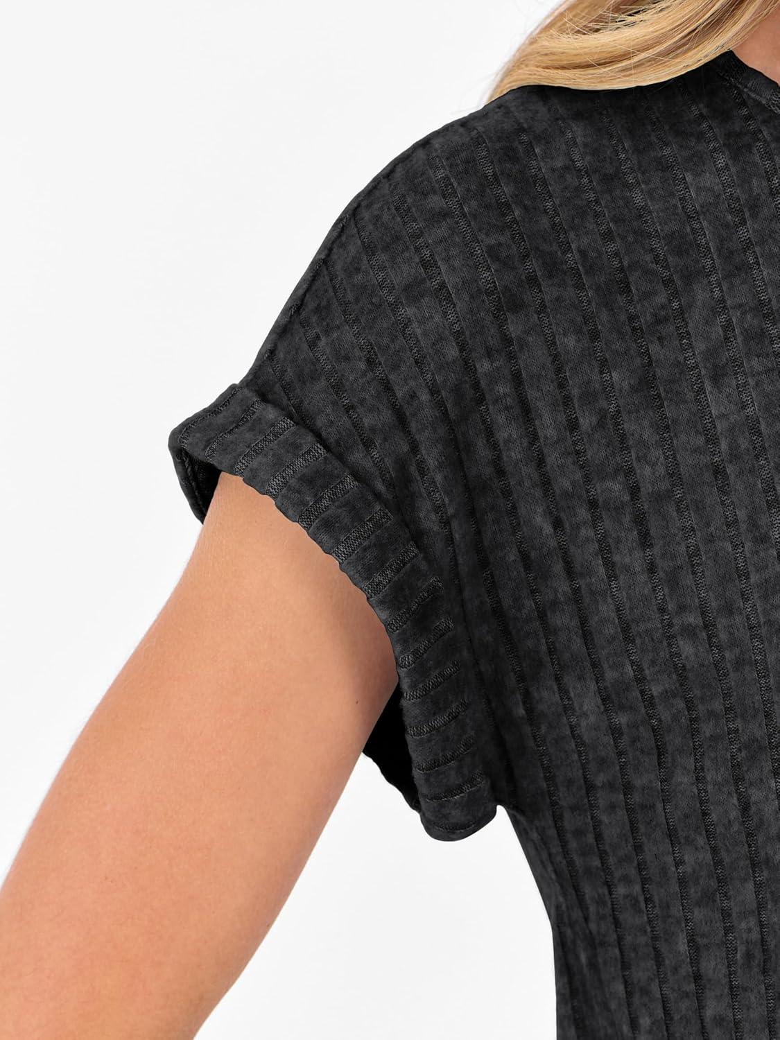 imageANRABESS Lounge Sets For Women Fall Ribbed Knit 2 Piece Pajama Sets Casual Short Sleeve Top and Long Pants Matching OutfitsBlack