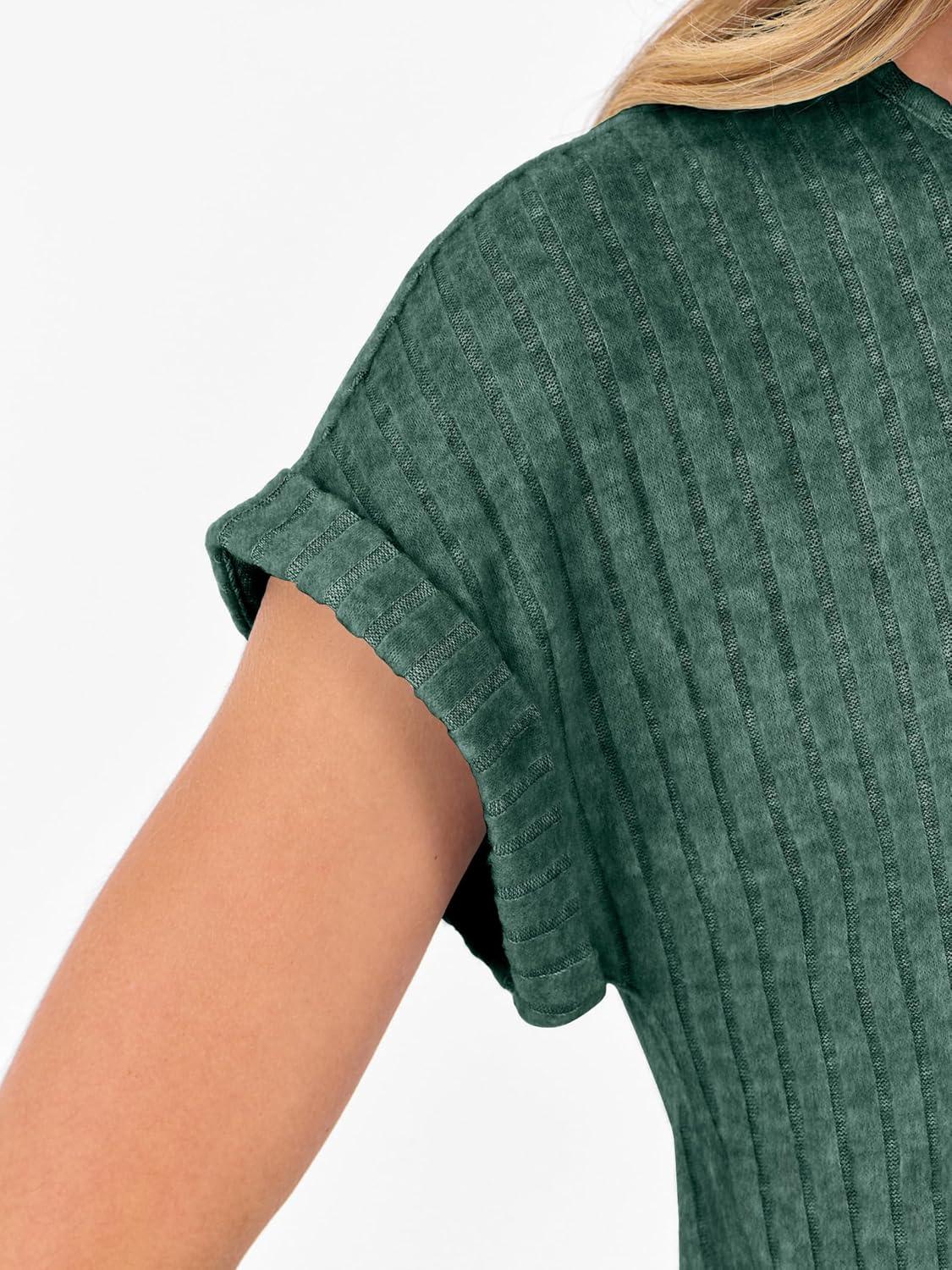 imageANRABESS Lounge Sets For Women Fall Ribbed Knit 2 Piece Pajama Sets Casual Short Sleeve Top and Long Pants Matching OutfitsGreen