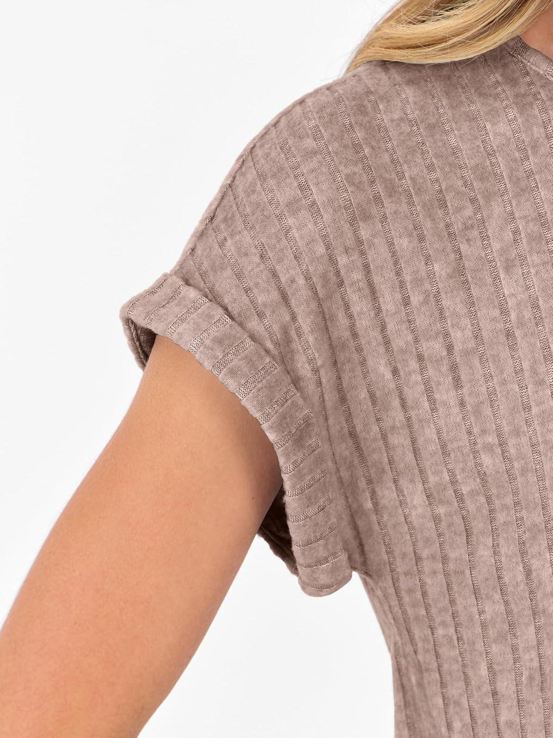 imageANRABESS Lounge Sets For Women Fall Ribbed Knit 2 Piece Pajama Sets Casual Short Sleeve Top and Long Pants Matching OutfitsTan Khaki