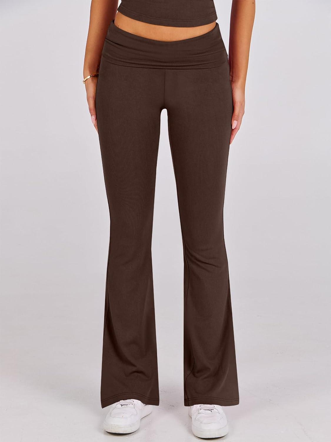 imageANRABESS Lounge Sets for Women 2 Piece Foldover Yoga Flare Leggings Pants Crop Tops Casual Y2K Outfits Matching Tracksuit SetBrown