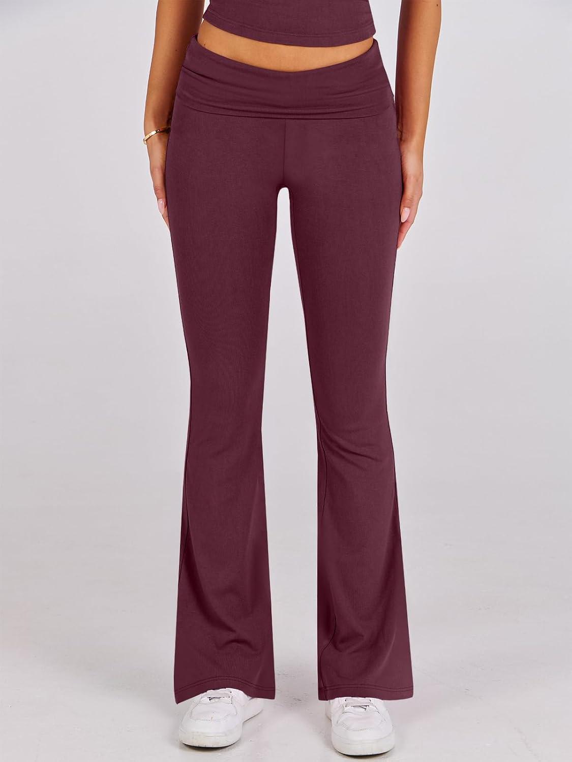 imageANRABESS Lounge Sets for Women 2 Piece Foldover Yoga Flare Leggings Pants Crop Tops Casual Y2K Outfits Matching Tracksuit SetBurgundy