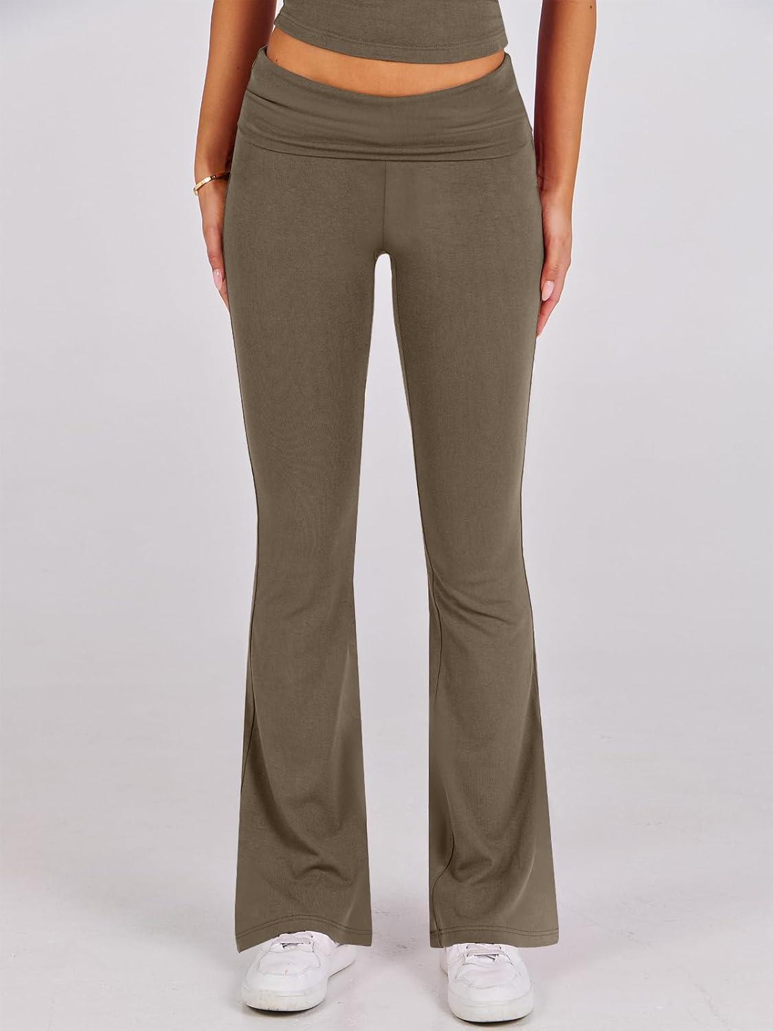 imageANRABESS Lounge Sets for Women 2 Piece Foldover Yoga Flare Leggings Pants Crop Tops Casual Y2K Outfits Matching Tracksuit SetCoffee Grey