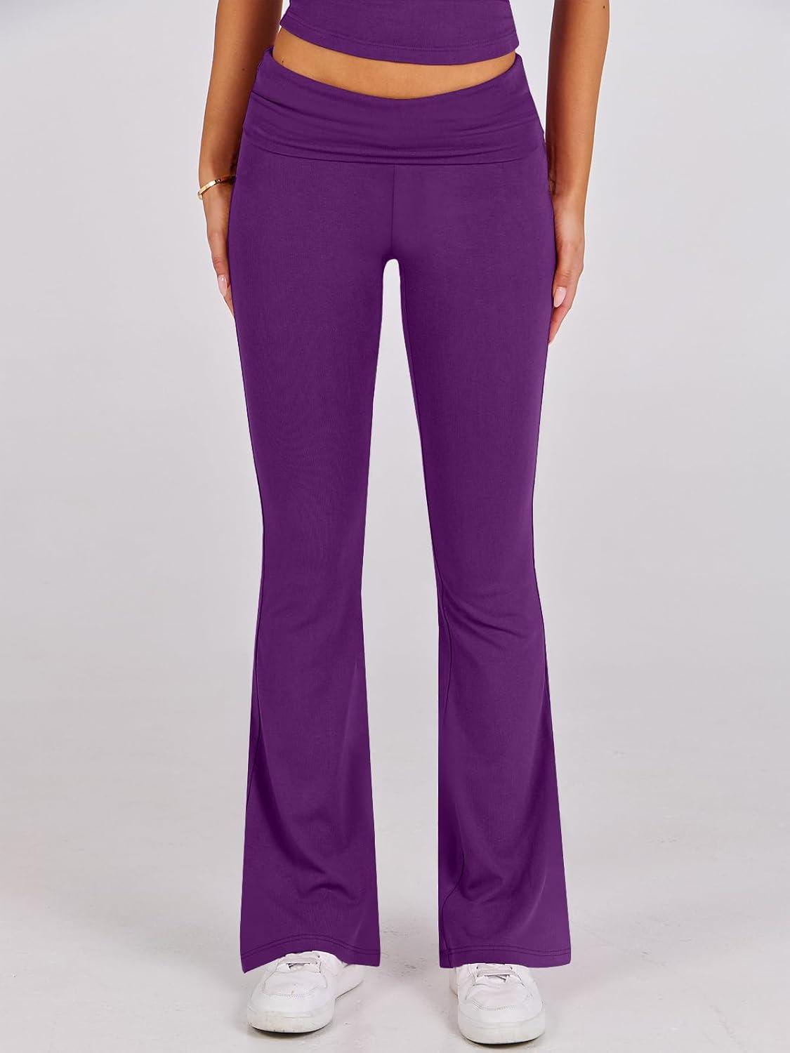 imageANRABESS Lounge Sets for Women 2 Piece Foldover Yoga Flare Leggings Pants Crop Tops Casual Y2K Outfits Matching Tracksuit SetDeep Purple