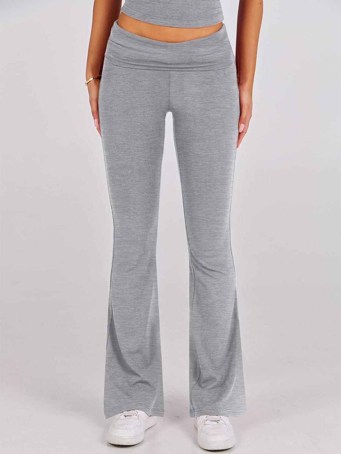 imageANRABESS Lounge Sets for Women 2 Piece Foldover Yoga Flare Leggings Pants Crop Tops Casual Y2K Outfits Matching Tracksuit SetGrey