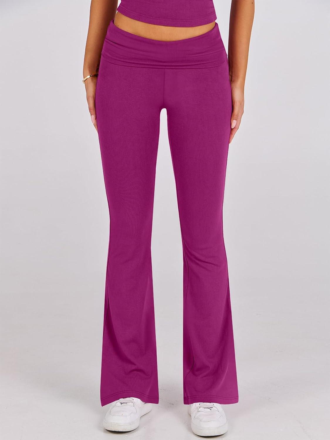 imageANRABESS Lounge Sets for Women 2 Piece Foldover Yoga Flare Leggings Pants Crop Tops Casual Y2K Outfits Matching Tracksuit SetHot Pink