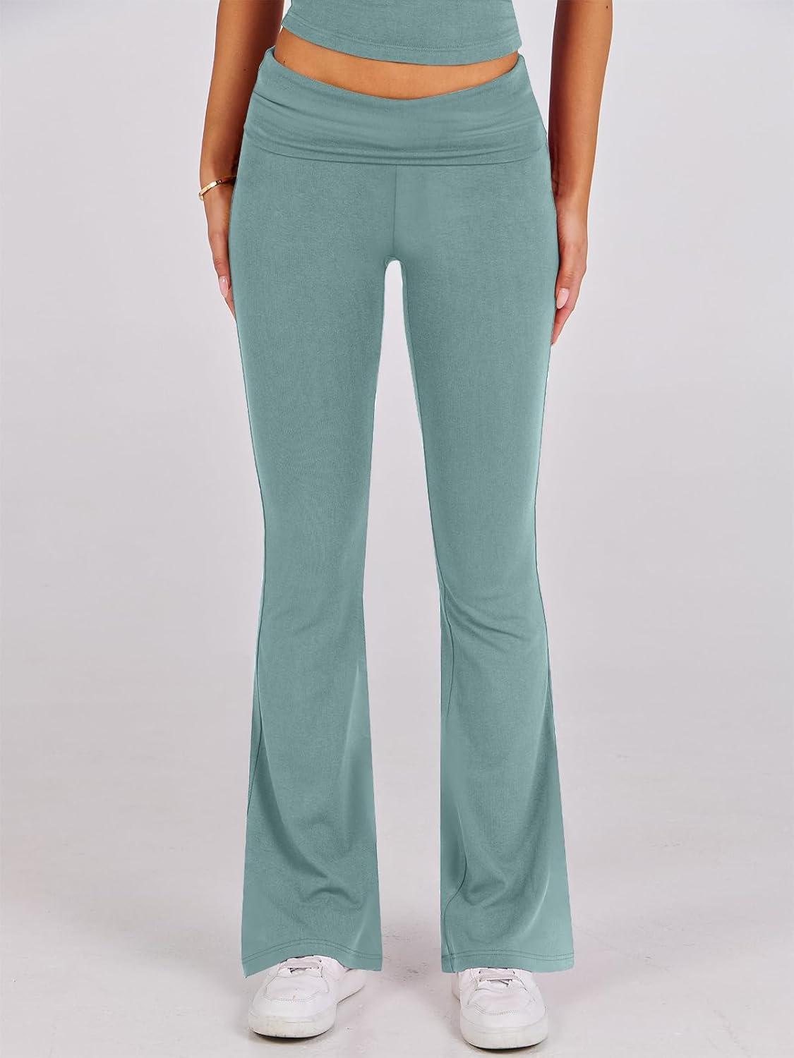 imageANRABESS Lounge Sets for Women 2 Piece Foldover Yoga Flare Leggings Pants Crop Tops Casual Y2K Outfits Matching Tracksuit SetLake Green