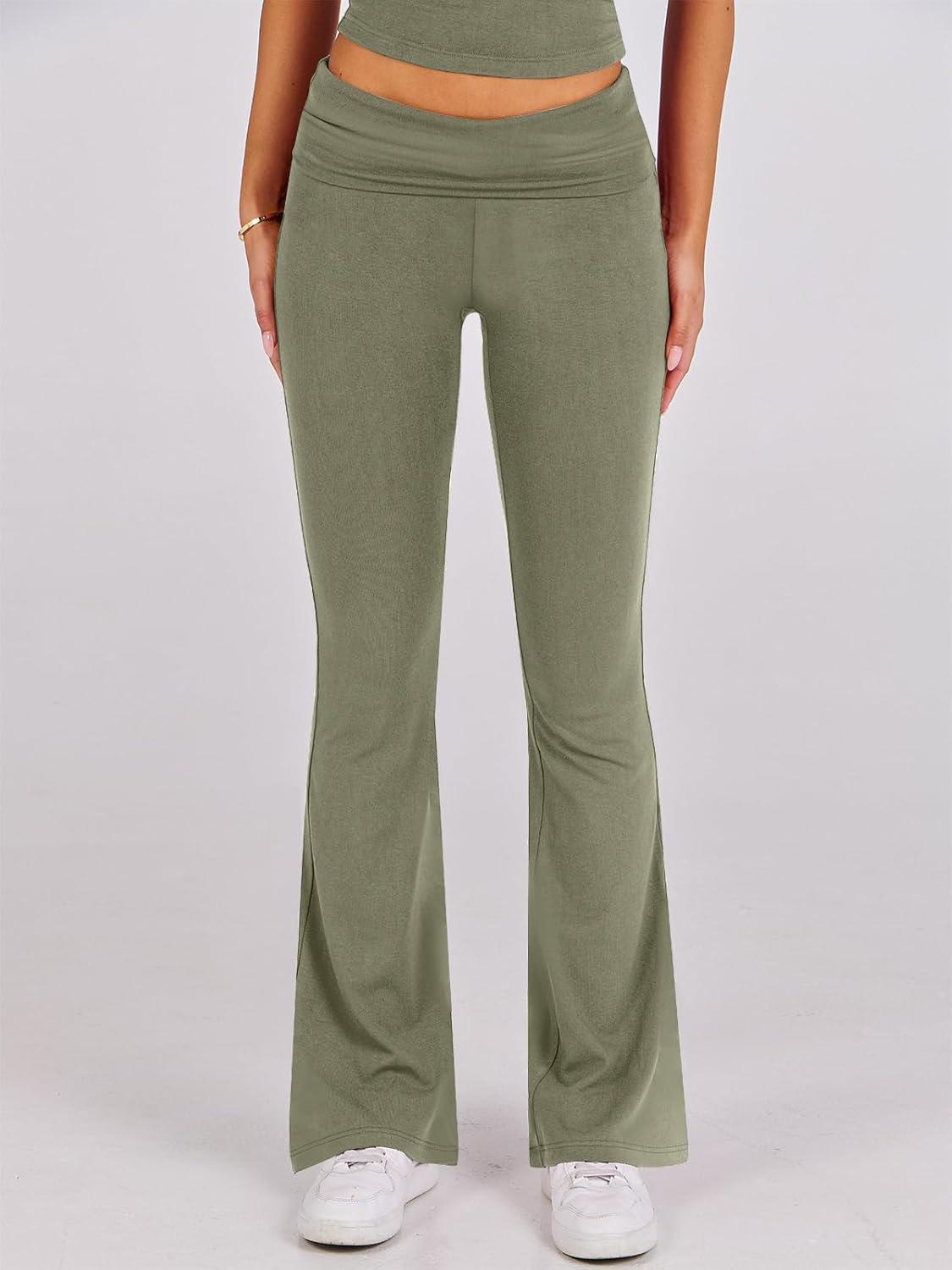 imageANRABESS Lounge Sets for Women 2 Piece Foldover Yoga Flare Leggings Pants Crop Tops Casual Y2K Outfits Matching Tracksuit SetOlive