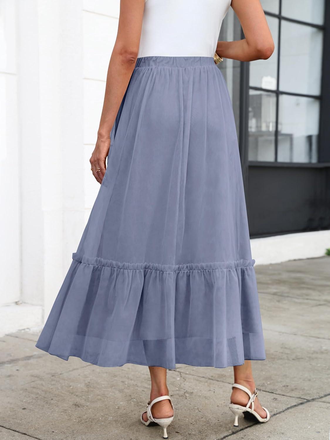 imageANRABESS Maxi Skirts for Women Tulle Long Tiered Elastic High Waisted A Line Flowy Dressy Casual Skirt 2025 Fall TrendyGrey Blue