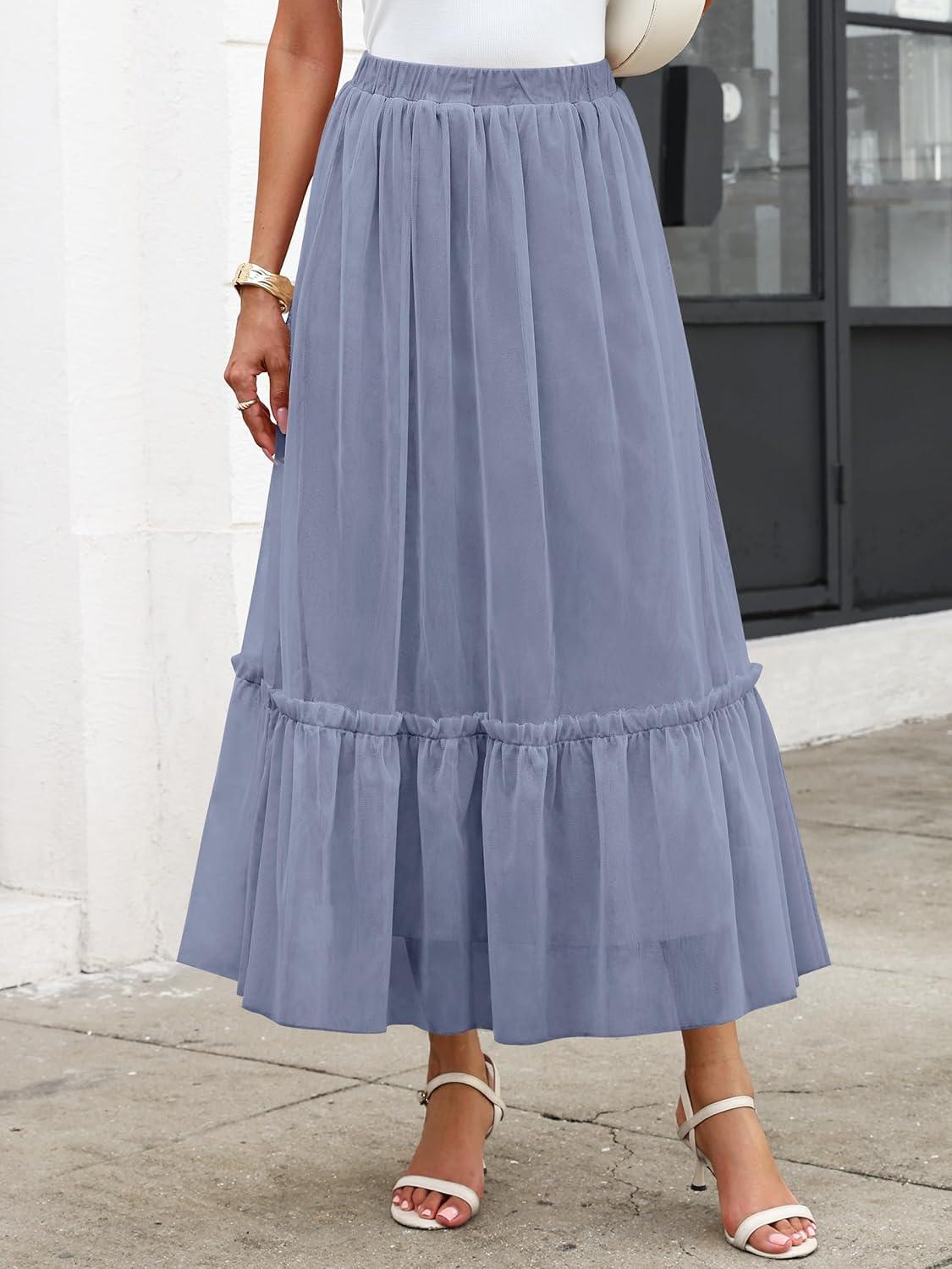 imageANRABESS Maxi Skirts for Women Tulle Long Tiered Elastic High Waisted A Line Flowy Dressy Casual Skirt 2025 Fall TrendyGrey Blue