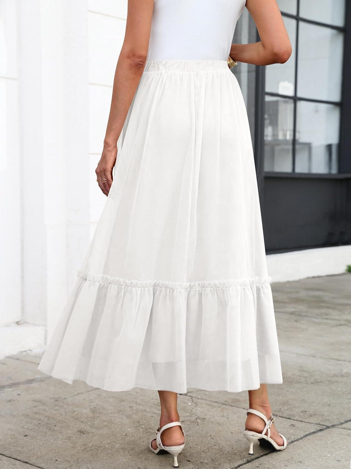 imageANRABESS Maxi Skirts for Women Tulle Long Tiered Elastic High Waisted A Line Flowy Dressy Casual Skirt 2025 Fall TrendyWhite