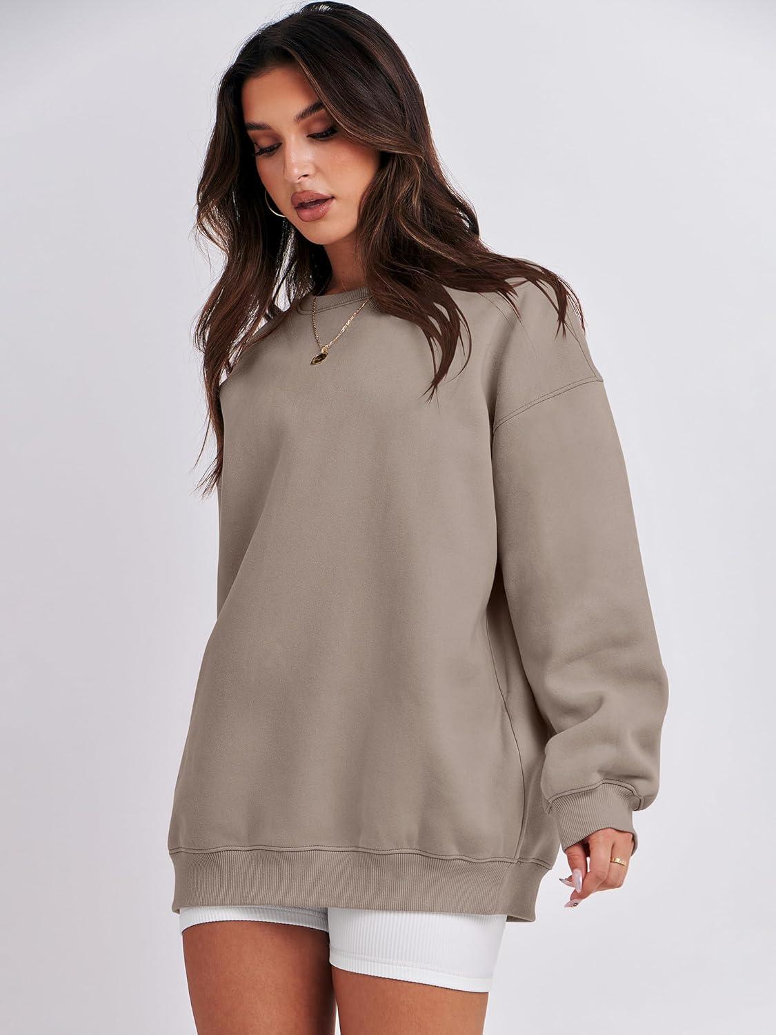 imageANRABESS Oversized Sweatshirt for Women Crewneck Y2K Hoodies Fleece Casual Comfy Pullover Top Fall Outfits Clothes 2025Light Khaki