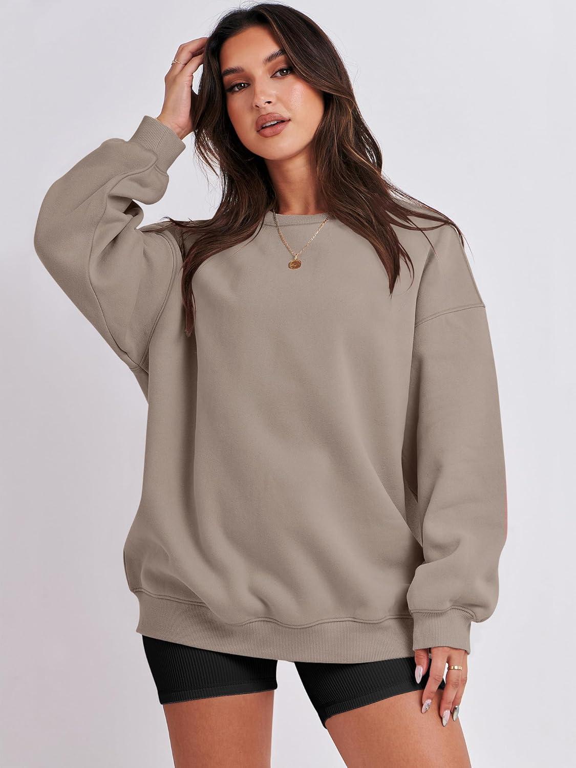 imageANRABESS Oversized Sweatshirt for Women Crewneck Y2K Hoodies Fleece Casual Comfy Pullover Top Fall Outfits Clothes 2025Light Khaki
